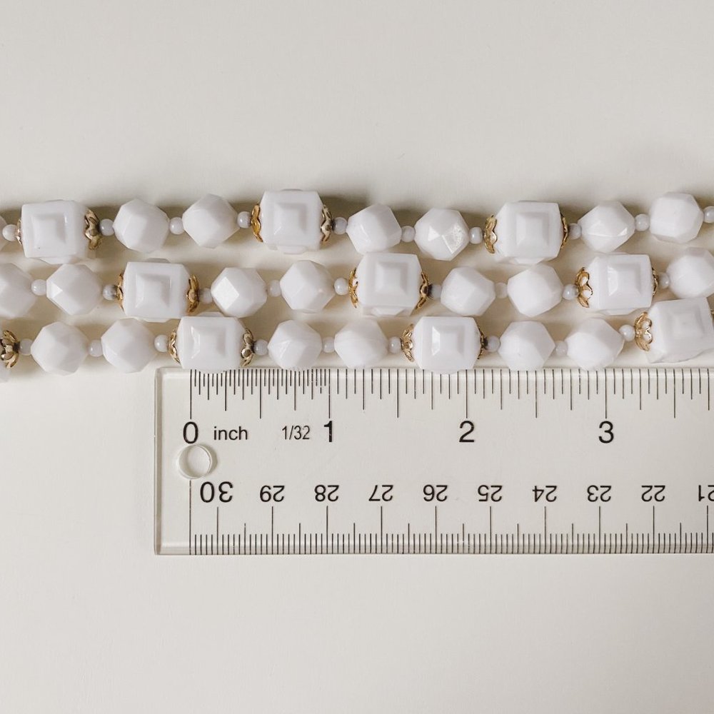 Vintage Hong Kong White Gold Square Chunky Beaded Layered Multi Strand Necklace - Picture 12 of 12